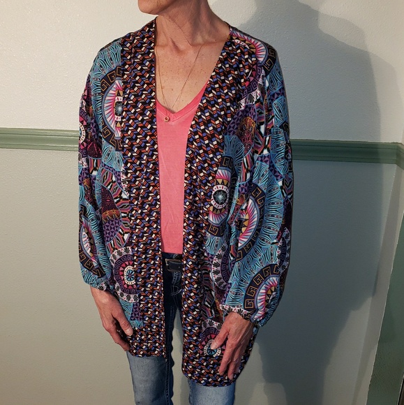 🍒HP🍒Medallion Scraf Print Open Front Kimono - Picture 5 of 8
